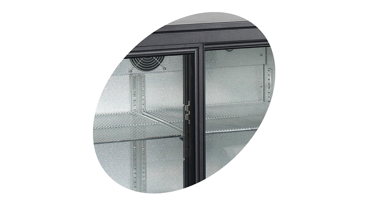 Arrière de Bar Réfrigéré BA30S-3 – 311L, 3 Portes Vitrées Coulissantes, LED, Noir, Ventilé, 380 Canettes 33cl