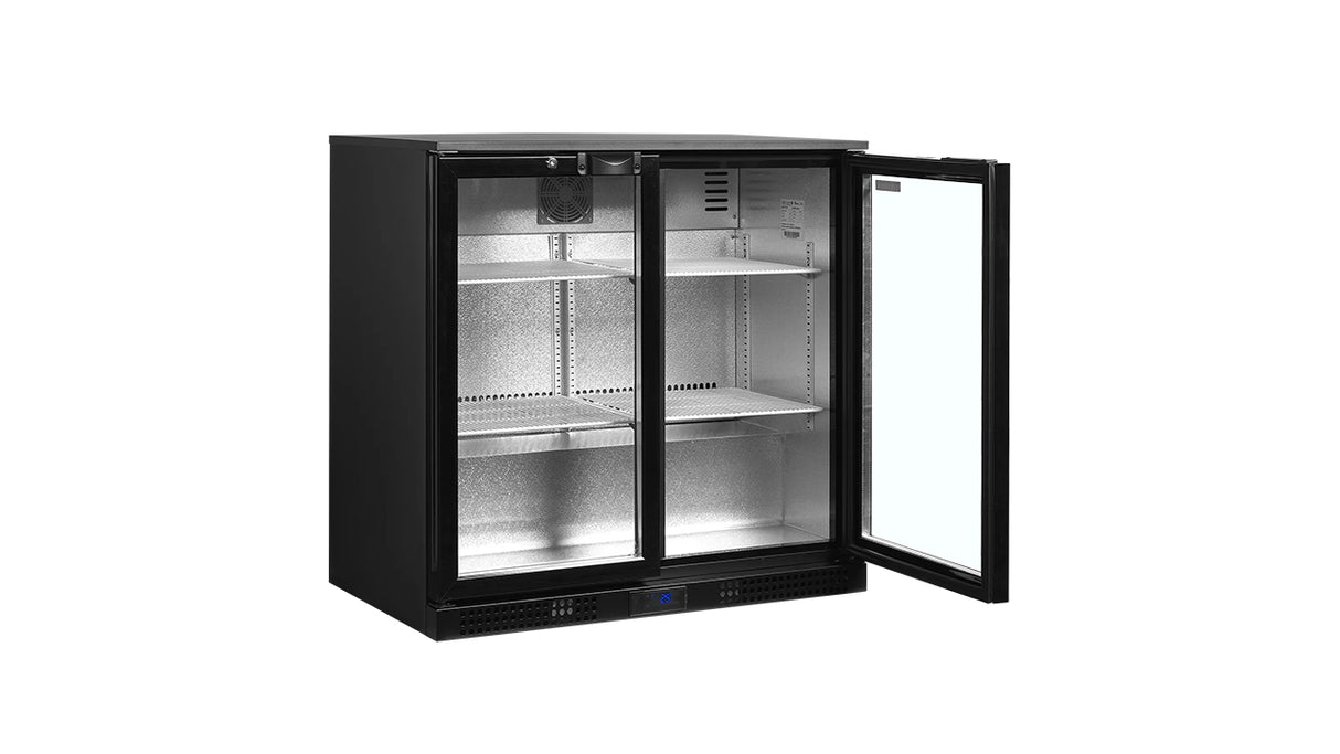 Arrière de Bar Réfrigéré 2 Portes Vitrées – DB201H (190 L, Noir, Classe Énergétique A)