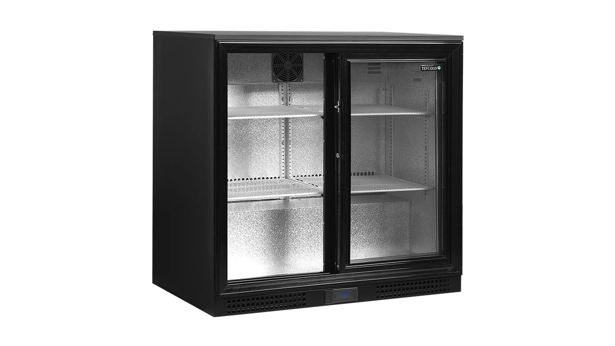 Arrière de Bar Réfrigéré 2 Portes Coulissantes – DB201S (190 L, Noir, Classe Énergétique A)