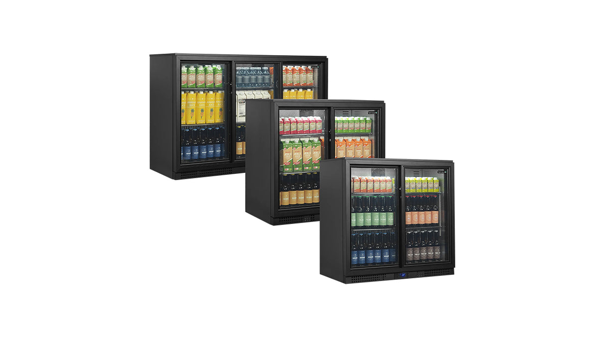 Arrière de Bar Réfrigéré 2 Portes Coulissantes – BA21S (196 L, Noir, Classe Énergétique A)