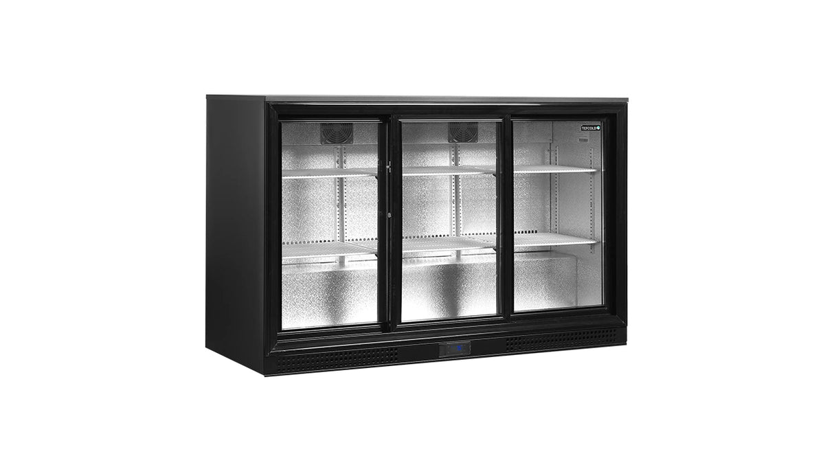 Arrière de Bar Réfrigéré 3 Portes Coulissantes – DB301S-3 (300 L, Noir, Classe Énergétique B)