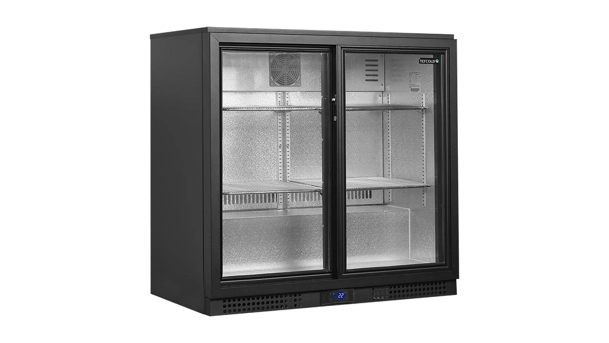 Arrière de Bar Réfrigéré 2 Portes Coulissantes – BA21S (196 L, Noir, Classe Énergétique A)