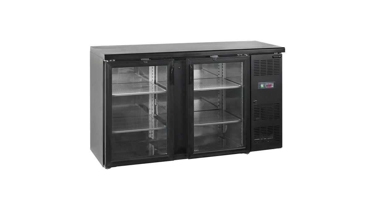 Arrière de Bar Réfrigéré 2 Portes Vitrées CBC210G – 290L, Noir, Ventilé, LED, Inox 304