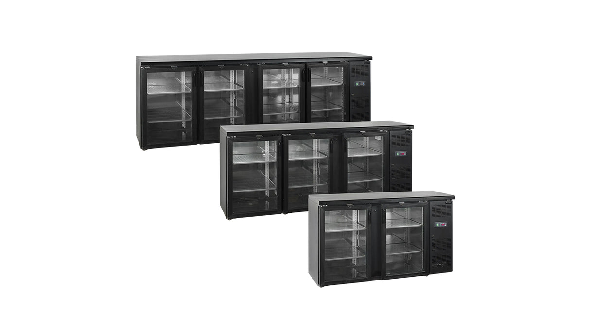 Arrière de Bar Réfrigéré 2 Portes Vitrées CBC210G – 290L, Noir, Ventilé, LED, Inox 304
