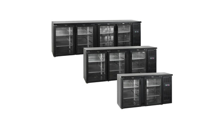 Arrière de Bar Réfrigéré 2 Portes Vitrées CBC210G – 290L, Noir, Ventilé, LED, Inox 304