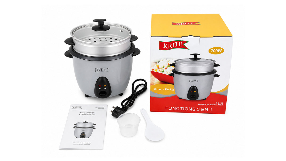 KRITE Cuiseur de Riz Électrique 3-en-1 avec Panier Vapeur et Couvercle en Verre