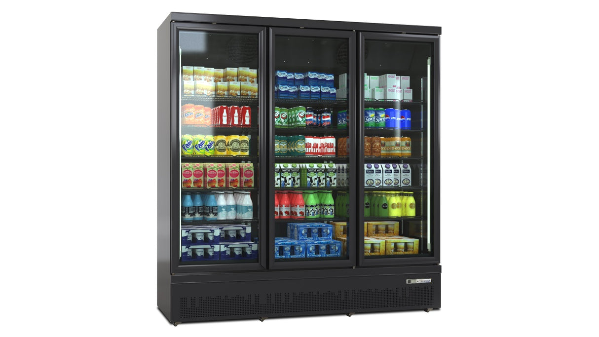 Vitrine Réfrigérée de Luxe à Montage Supérieur / Inférieur – Noir / Blanc – Triple Porte