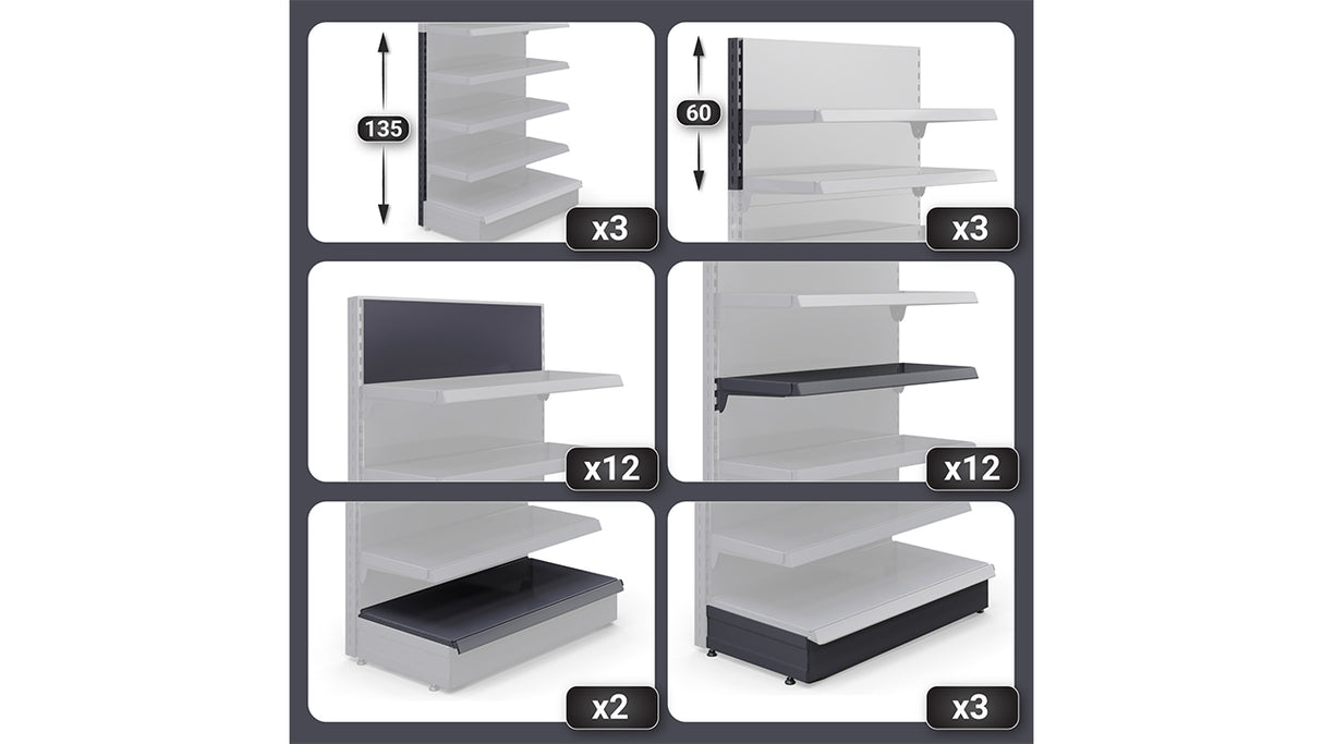 Étagère Gondole robuste – Rayonnage métallique réglable pour commerce