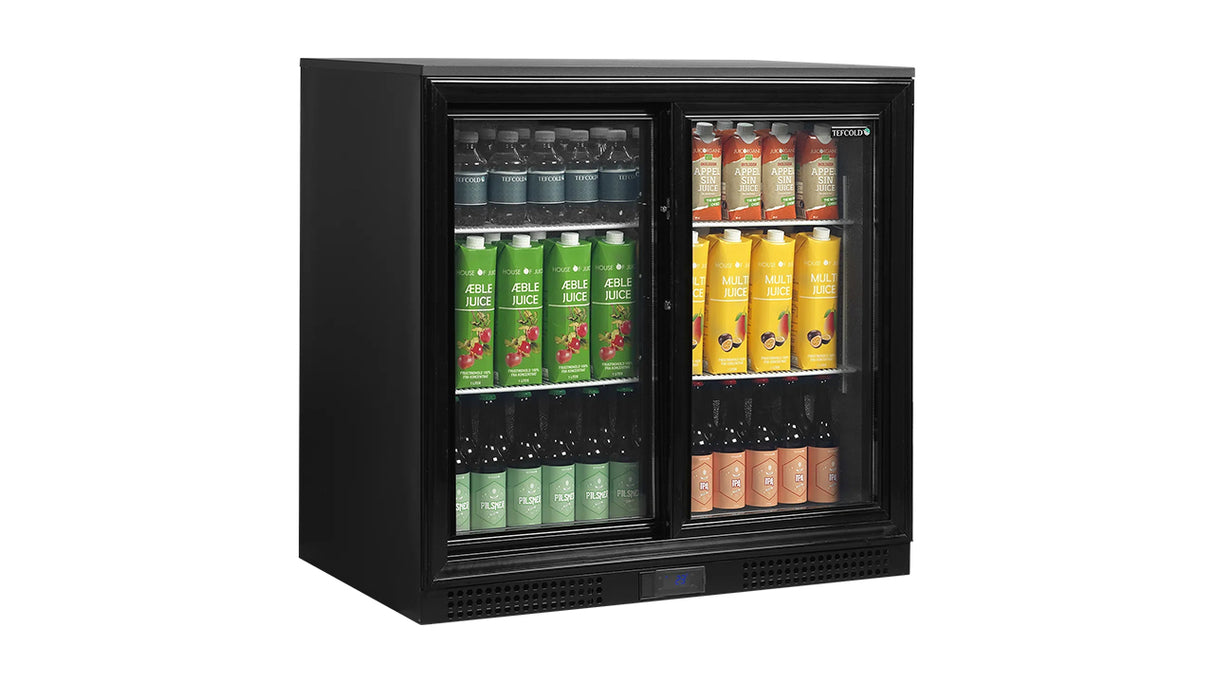 Arrière de Bar Réfrigéré 2 Portes Coulissantes – DB201S (190 L, Noir, Classe Énergétique A)