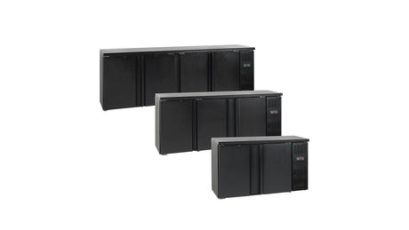 Arrière de Bar Réfrigéré CBC410 – 630L, 4 Portes Pleines, Noir, Inox 304, Refroidissement Ventilé