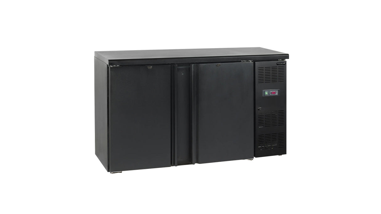 Arrière de Bar Réfrigéré CBC210 – 290L, 2 Portes Pleines, Noir, Inox 304, Refroidissement Ventilé