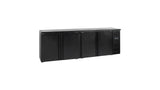 Arrière de Bar Réfrigéré CBC410 – 630L, 4 Portes Pleines, Noir, Inox 304, Refroidissement Ventilé