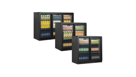 Arrière de Bar Réfrigéré 2 Portes Coulissantes – BA21S (196 L, Noir, Classe Énergétique A)
