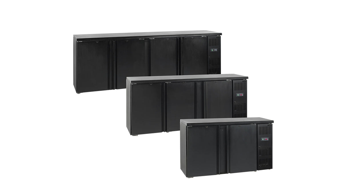 Arrière de Bar Réfrigéré CBC210 – 290L, 2 Portes Pleines, Noir, Inox 304, Refroidissement Ventilé