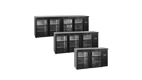 Arrière de Bar Réfrigéré CBC310G – 460L, 3 Portes Vitrées, Noir, LED, Inox 304, Refroidissement Ventilé