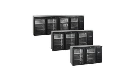Arrière de Bar Réfrigéré CBC410G – 630L, 4 Portes Vitrées, Noir, LED, Inox 304, Refroidissement Ventilé